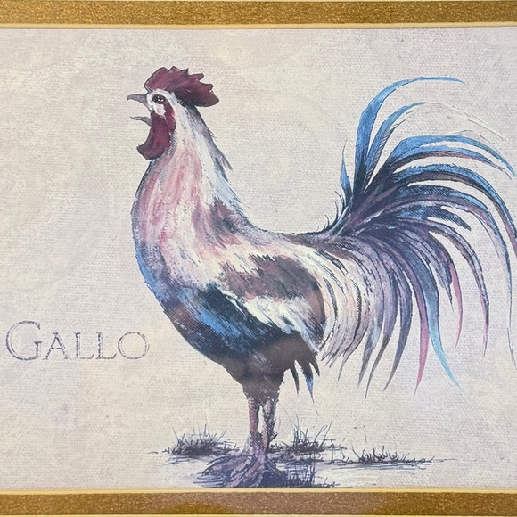 Rooster Gallo Wall Art Home Deco Rustic Brown Framed Border - Picture 3 of 7
